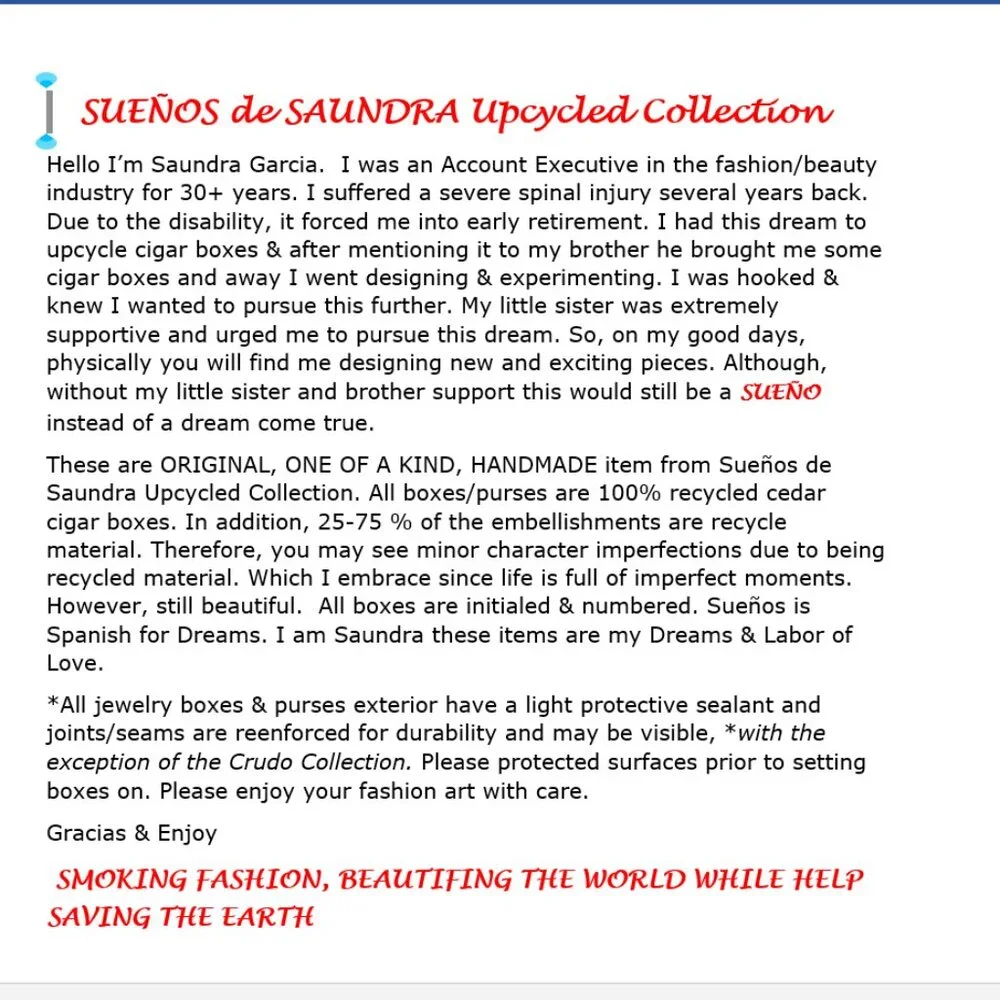 Suenos de Saundra Upcycled, Large, COROJO #5, Cigar Box, Home Accent/Storage
